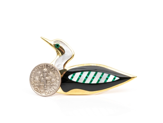 Tiffany & Co. 18k Yellow Gold Angela Cummings Lovely Inlaid Duck Brooch, With Box