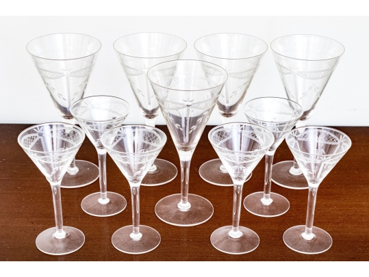 Collection Of Eleven Etched Crystal Goblets