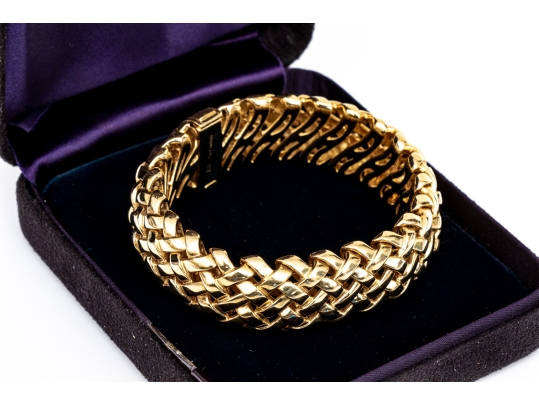 Tiffany & Co. 18k Yellow Gold Fabulous Chunky Open Basket Weave Motif Bracelet, With Box