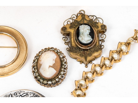 Collection Of Fashion And Limoge Brooches, Necklace And Two Jewelry Boxes