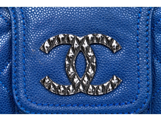 Chanel Striking Blue Purple Glazed Caviar Leather Coco Rider Flap Hobo