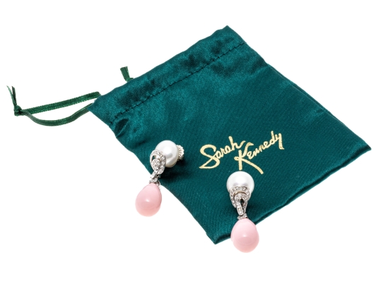 14k Yellow Gold Stunning White South Sea Pearl And Pink Peach Coral Drop Earrings