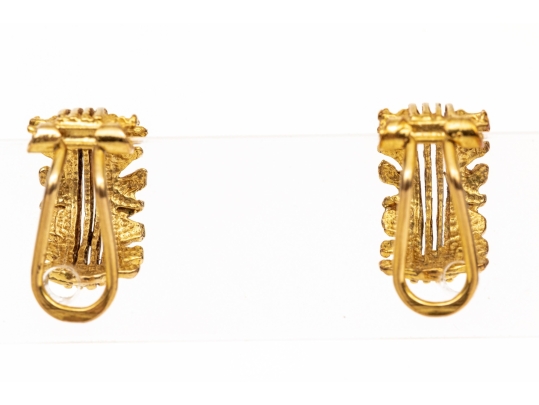 9k Yellow Gold Striking Diminutive Vintage Brutalist Style Half Hoop Clip On Earrings