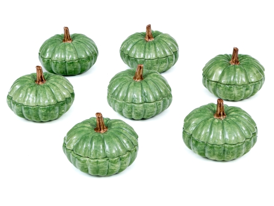 Set Of Eight Gourd Form Lidded Bowls