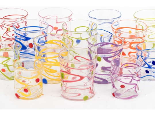 Collection Of Fourteen Peàn Doubulyu Wackie Dot Glass Tumblers