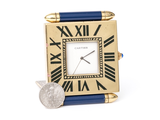 Cartier Vintage Quadrant Obus Blue Composite Deco Style Travel Clock