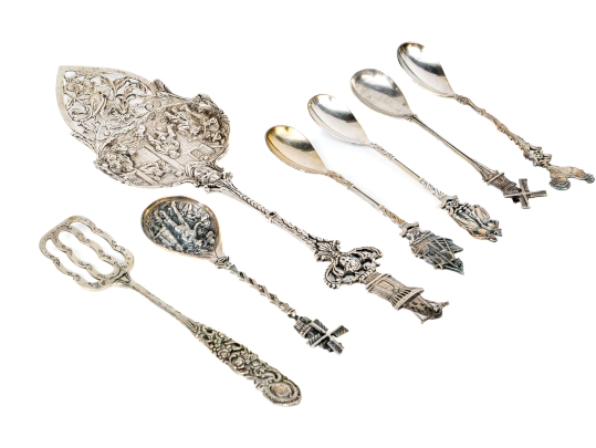 Assembled Collection Of 800 And Silver Plated Serving Pieces, 4.43 Ozt.