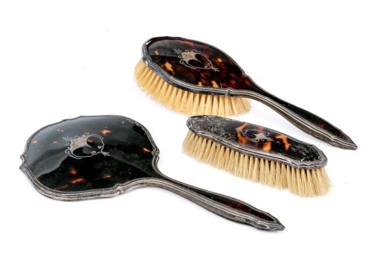 Antique Victorian Broadway & Co. (Birmingham, 1901-present) Silver And Tortoise Shell Vanity Set