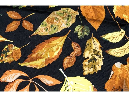 Hermès Striking Fall Leaves Motif Brown And Black Toned Silk Scarf