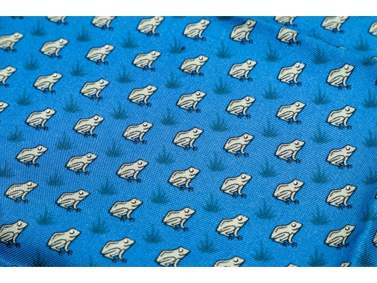 Hermès Fun Blue And Grey Frog Motif Silk Pocket Square/ Neck Scarf