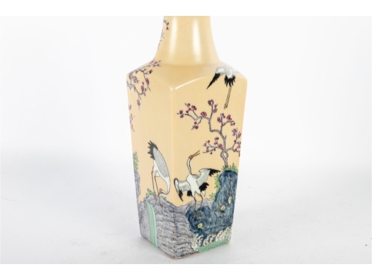 Decorative Chinese Porcelain Vase With Cranes And Blossoms