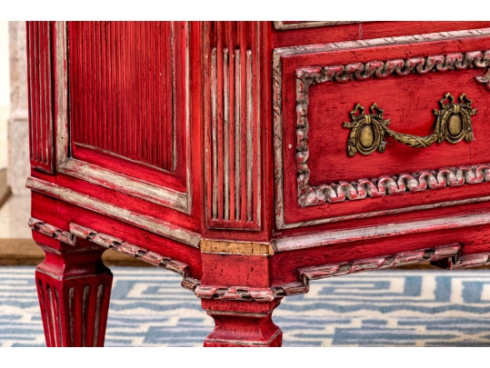 Antique Neoclassical Style Vibrant Red Bachelor's Chest