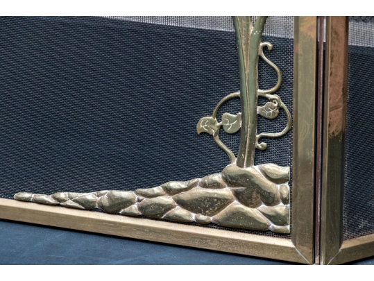 Fabulous Brass Framed Three Panel Fire Spark Screen