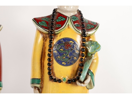 Vintage 15” Chinese Porcelain Emperor Statues