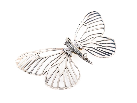 Sterling Silver And 18k Yellow Gold Striking Large Pierced Butterfly Brooch
