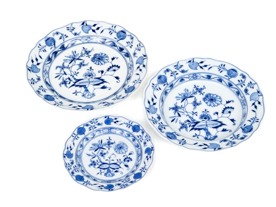 Set Of Three German, Meissen Blue And White Plates