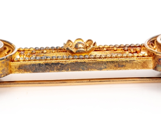 14k Gold Antique Beautiful Ornate Pietra Dura Grand Tour Brooch