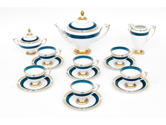 Exceptional & Rare Herend Hungary Hand-Painted Porcelain Tea Service,  “Josephine Empire” Pattern