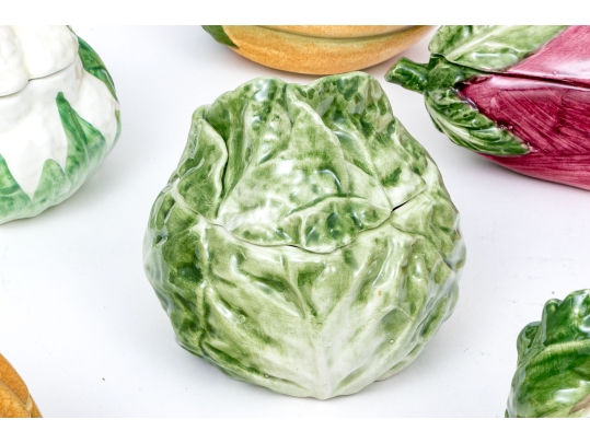 Fourteen Italian Hand-painted Naturalistic Vegetable Form Lidded Bowls Including Vietri