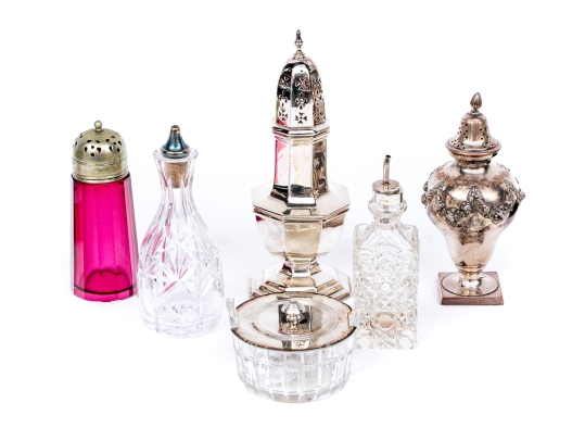 Collection Of Six Assorted Silver Plated And Crystal Table Wares