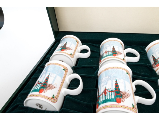 Gucci Vintage Set Of Six Bone China Christmas Themed Mugs, Boxed