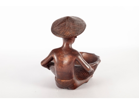 Carved Wooden Asian Figure Bowl