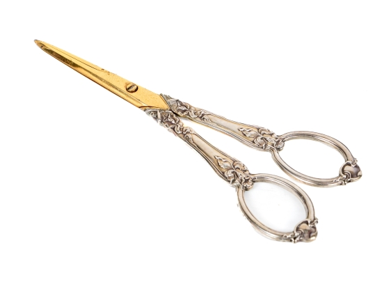 Well Cast Pair Of French Sterling Handled Grape Shears