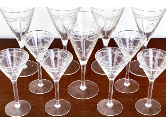 Collection Of Eleven Etched Crystal Goblets