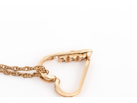 14k Yellow Gold Delicate White Sapphire Cluster Heart Pendant, With Chain