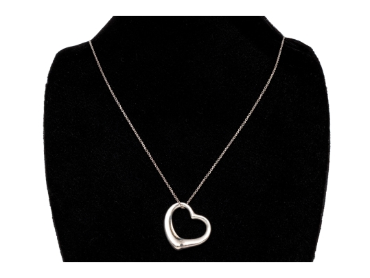 Tiffany & Co. Sterling Elsa Peretti Large Open Heart Pendant, With Chain