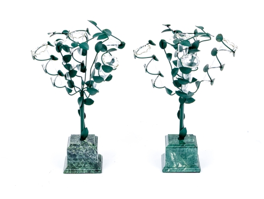Pair Of Two's Company Inc. Handmade Topiary Form Epergnes