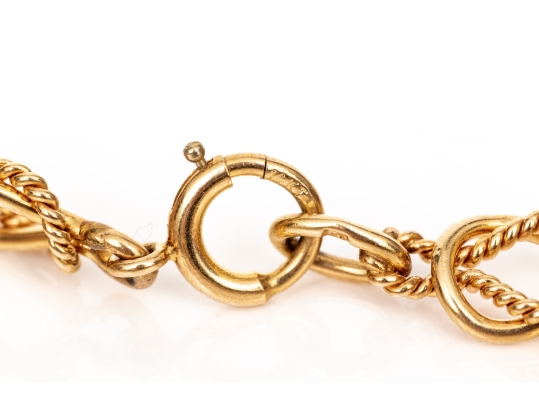 14k Yellow Gold Fun Rope Motif Vintage Charm Bracelet, With 14k And 9k Assorted Charms