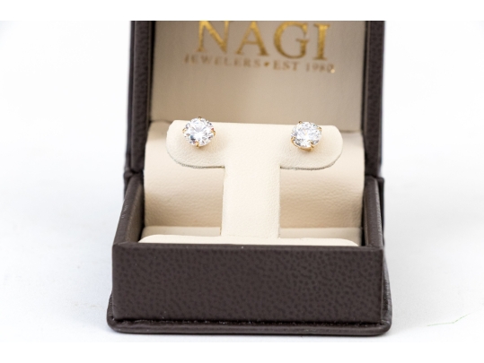 Pair Of 14K Yellow Gold And CZ Earrings, Boxed