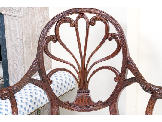 Exceptionally Carved Hepplewhite Style Open Armchair