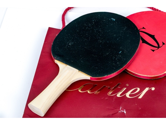 Pair Of Vintage Cartier Ping Pong Paddles And Balls 