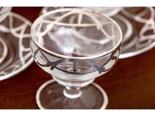 Collection Of Silver Overlaid Sherbet Glasses With Underplates
