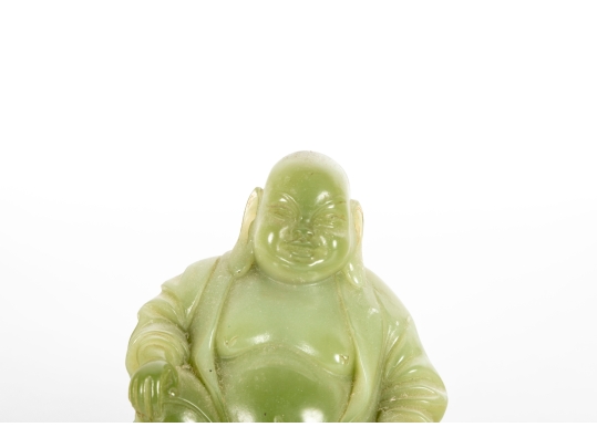 Green Resin Budai Laughing Buddha Figurine