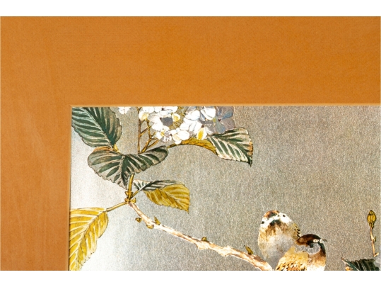 Japanese Foil Print Of Birds And Blossoms