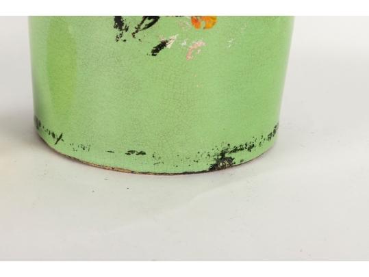 Antique Green Glazed Stoneware Lidded Crock