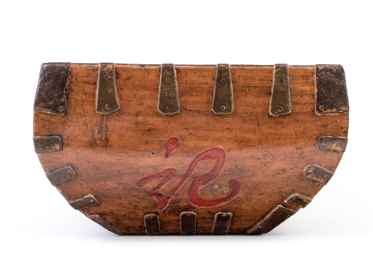 Antique Chinese Iron Bound Wood Framed Rice Measure Bucket