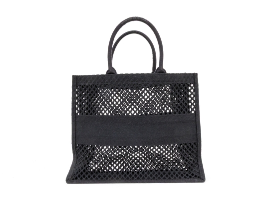 Christian Dior Large Black Fabric Mesh Book Tote Bag