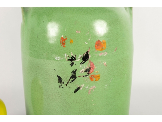 Antique Green Glazed Stoneware Lidded Crock