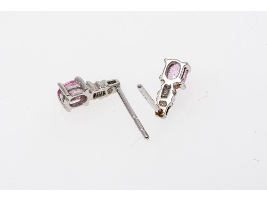 10k White Gold Oval Pink Sapphire Earrings