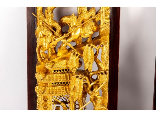 Pair Of Chinese Gilt Wood Carved Architectural Panels
