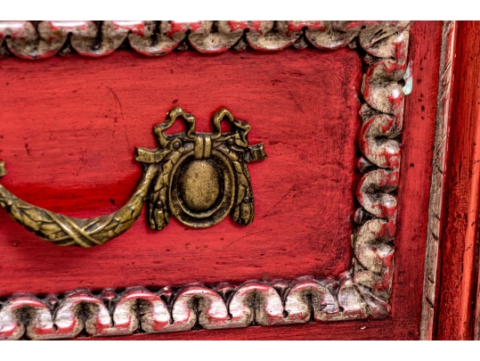 Antique Neoclassical Style Vibrant Red Bachelor's Chest