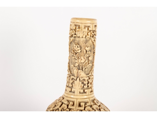 Chinese Carved Celluloid Vase With Dragon And Flower Motifs