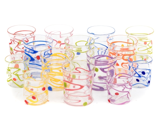 Collection Of Fourteen Peàn Doubulyu Wackie Dot Glass Tumblers