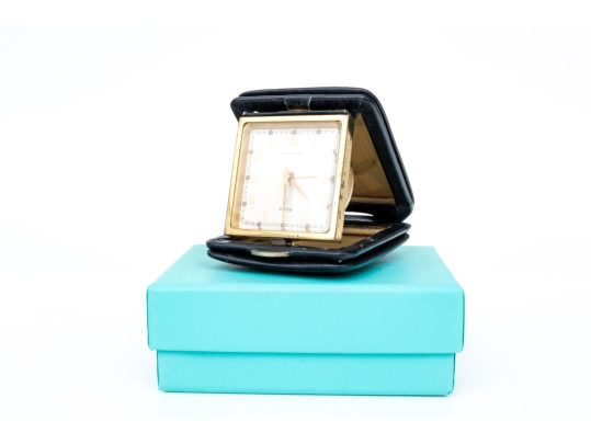 Tiffany & Co. Vintage Angelus 8 Day Leather Cases Travel Alarm Clock