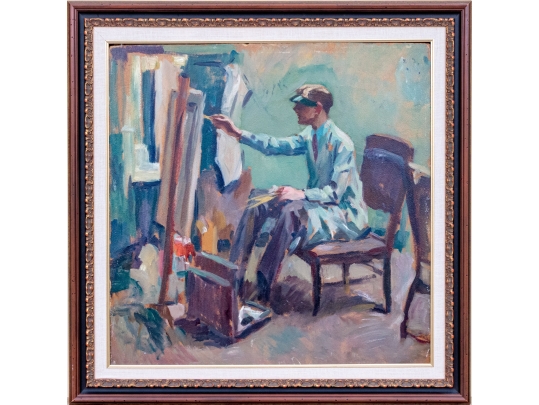 Oil On Board, Artist At Easel
