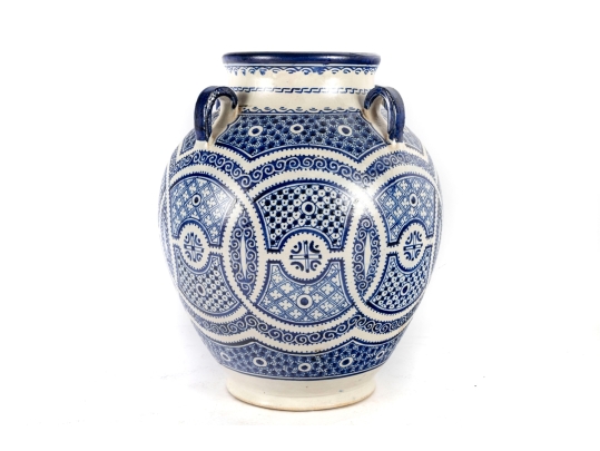 Large Moroccan Style Blue And White Pottery Vase
